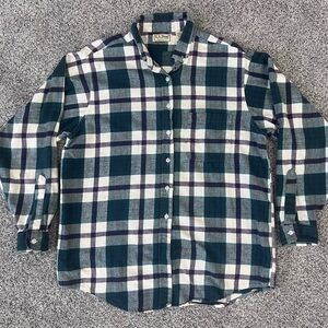 Vtg L.L Bean Green Purple Button Down Flannel Plaid 100% Cotton Shirt Women’s M